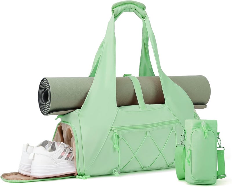 FULONEEI Gym Bag for Women, Yoga Mat Bag with Shoe Compartment and Wet Pocket, Sport Yoga Gym Bag with Yoga Strap, Carryall Yoga Tote Bag - Image 1